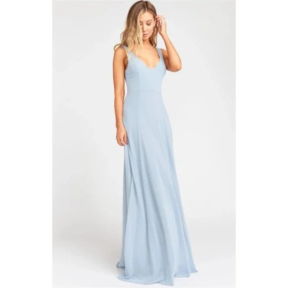 Show Me Your Mumu New Maxi Dress SMALL Jenn Icy Blue Chiffon Bridesmaids Wedding